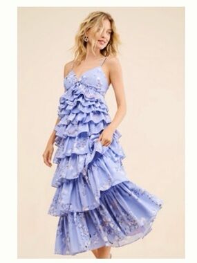 Lavender Ruffled Tiered Midi Dress with Spaghetti Straps